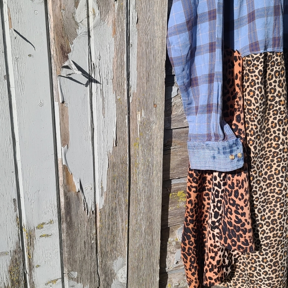 Boho Plaid Animal Print Upcycled Coat Dress - Picture 4 of 8